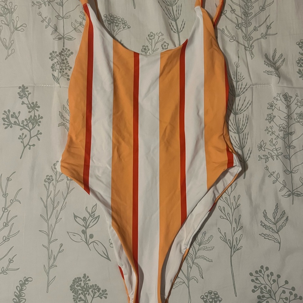 Vibrant Orange and White One-Piece Swimsuit